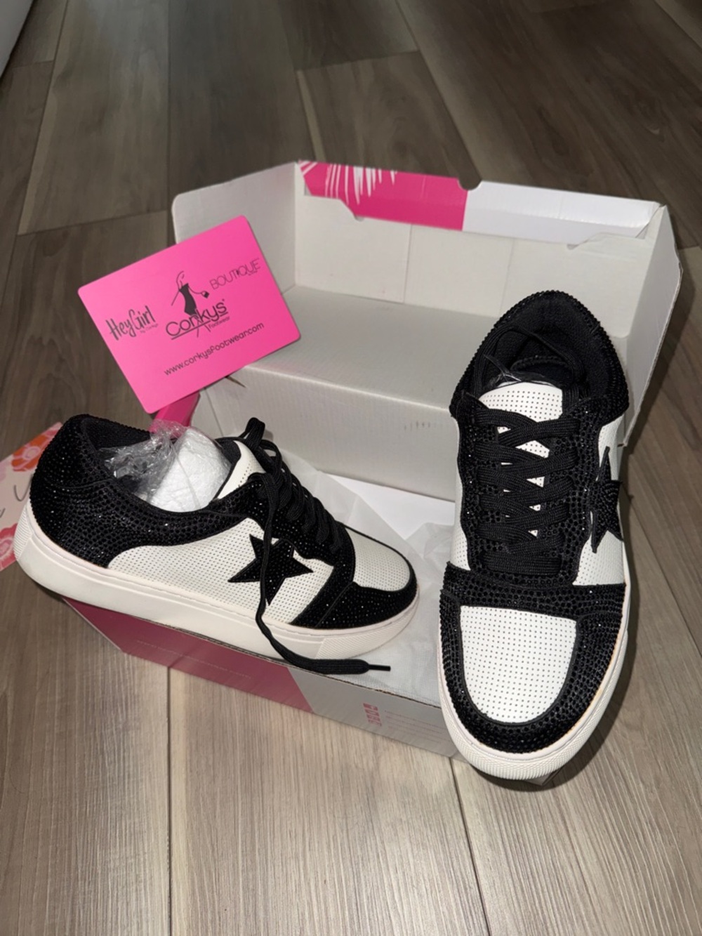 Corkys Black & White Star Accent Lace-Up Sneakers
